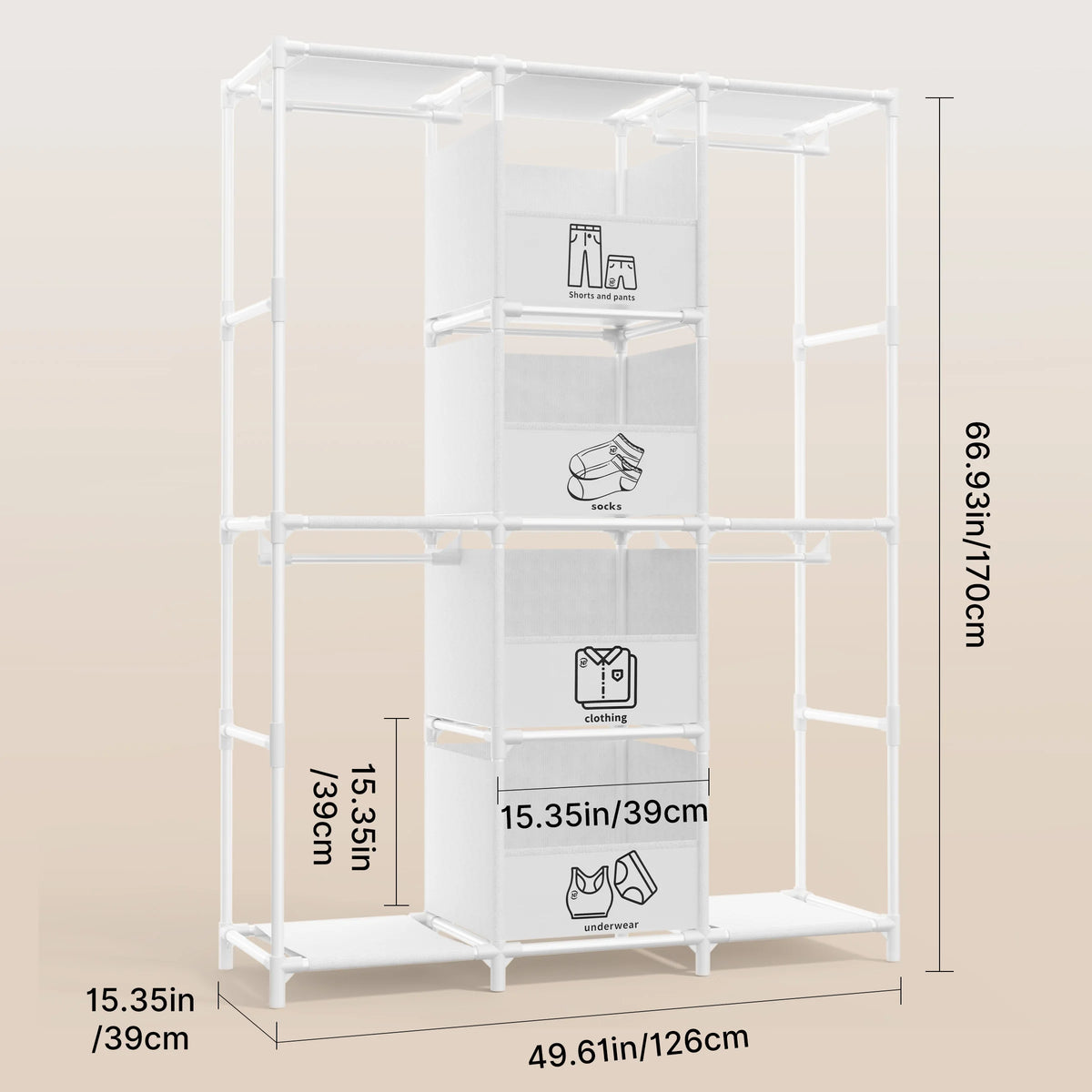 Freestanding Wardrobe Closet Dustproof Hanging Rods & Drawers — product view 8