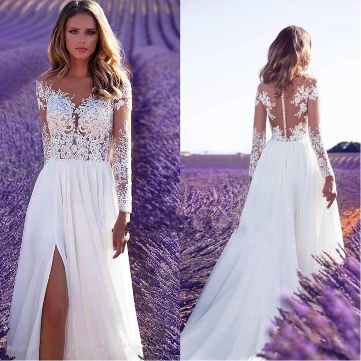 Off Shoulder Lace Slit Gown