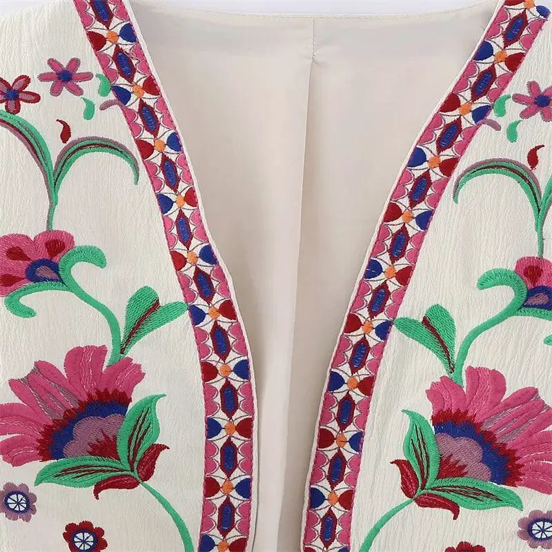 Vintage Charm Floral Embroidered Women's Waistcoat Boho Vest