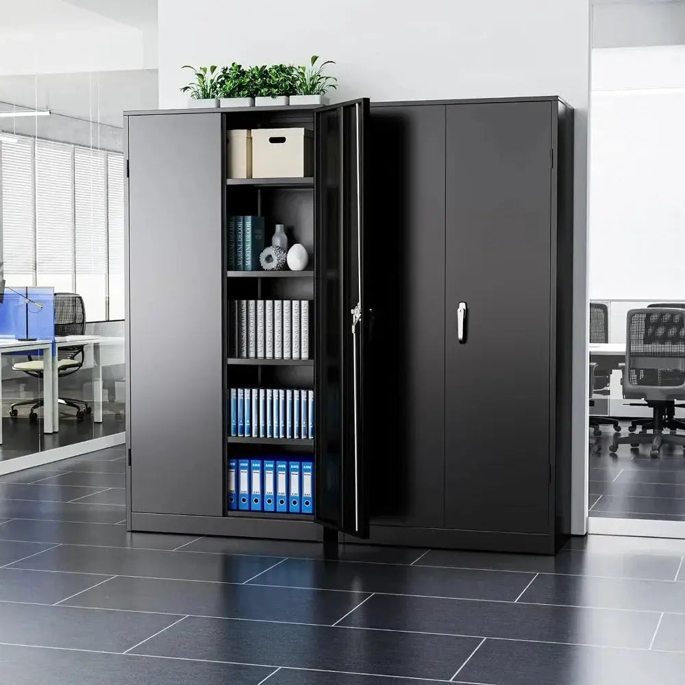 72 Inch Black Metal Storage Cabinet With Locking Doors