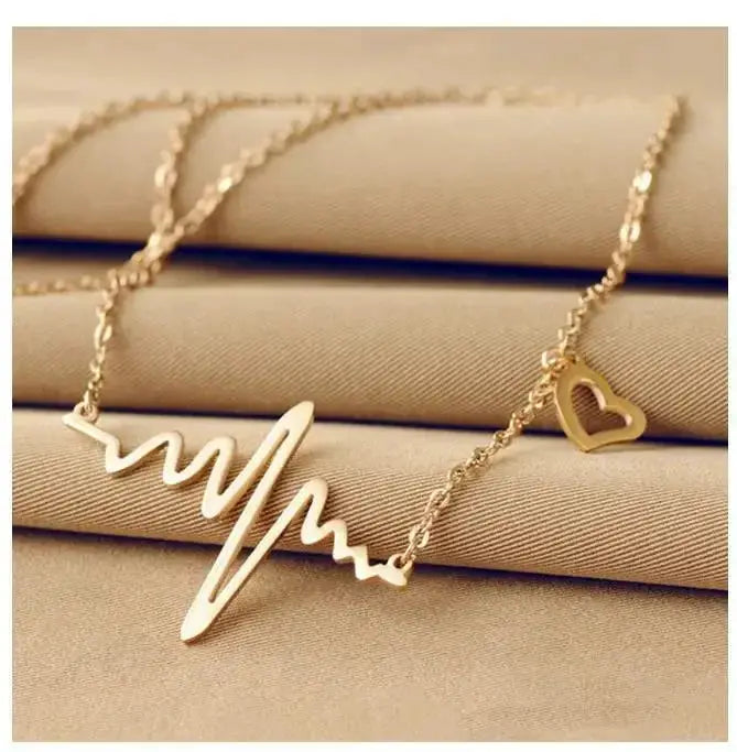 Simple Wave Heart Necklace Ecg Pulse Charm Pendant