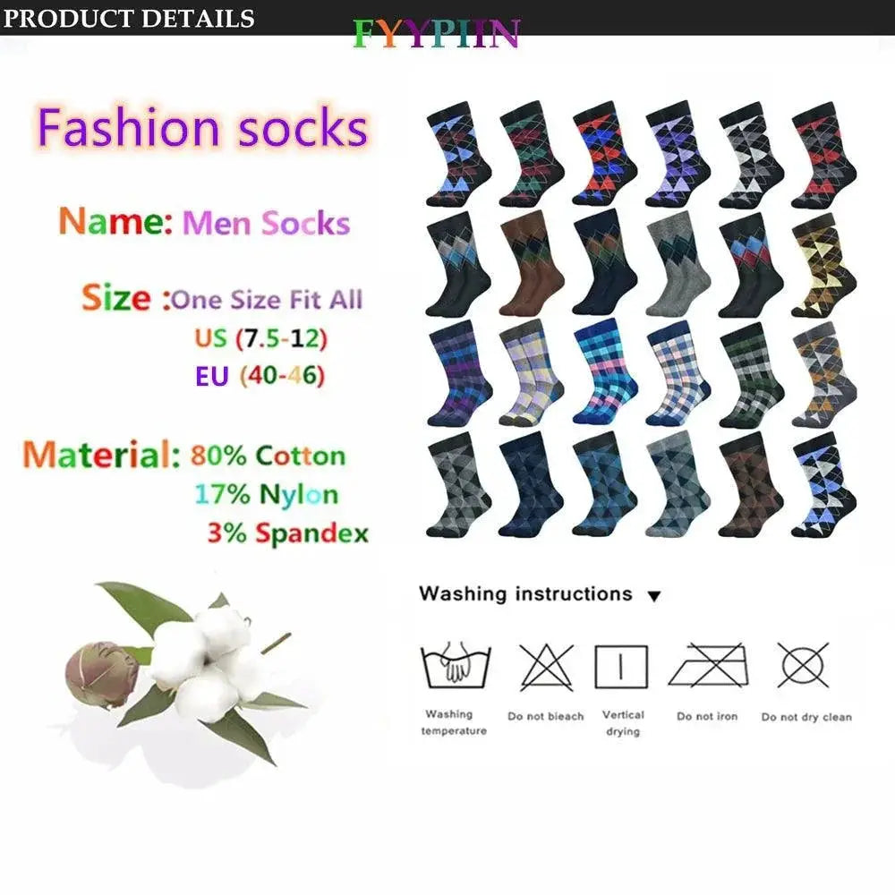 Mens Black Argyle Crew Socks 5 Pack Comfortable Everyday