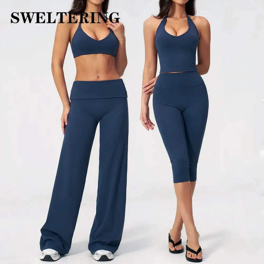 Women's Fitness Set Gym Tracksuit Breathable Sports Bra Flared Trousers Suit Workout Clothing Sportswear Female Athletic Wear