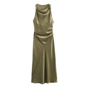 Satin Sleeveless Midi Dress for Women Summer 2026 Evening Party