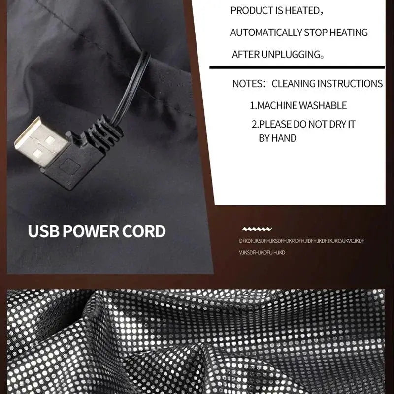 New 9 Zone Heated Vest for Men and Women USB Powered Black