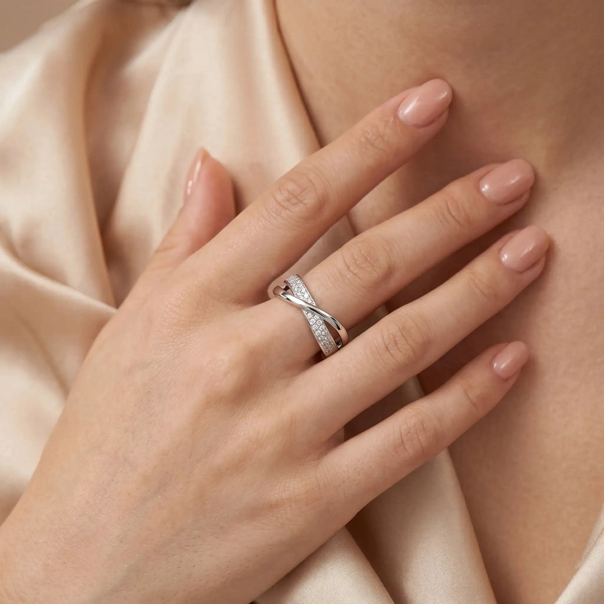 Cross Wrap Moissanite Ring Silver — product image 5