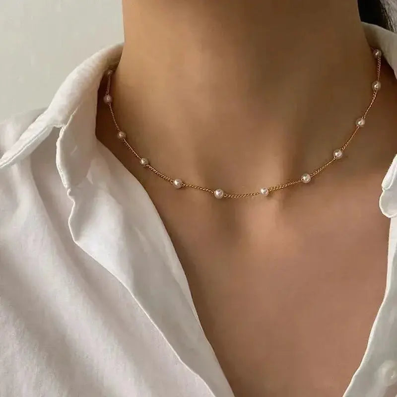 Womens Pearl Necklace Set 14K Gold Heart Jewelry Trio