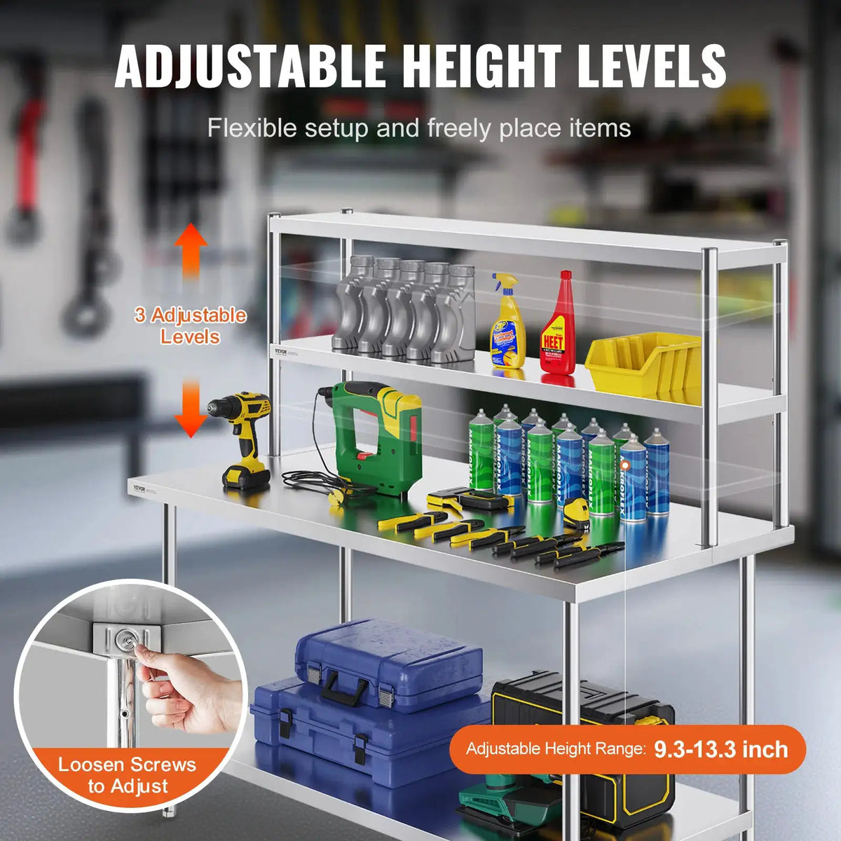 SucceBuy Stainless Steel kitchen worktable Overshelf with Height — product view 5