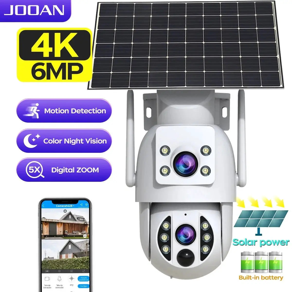JOOAN S3 Solar Wireless Security Camera - Dual Lens 4K With PIR Hooks - stepyours.com