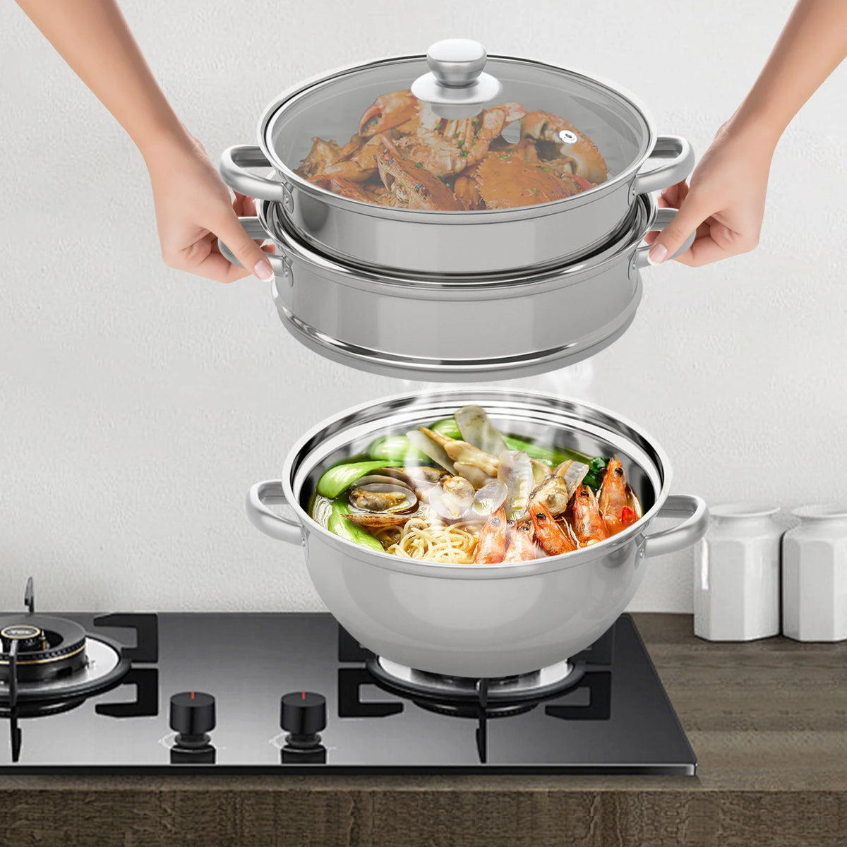 Stainless Steel Steam Cooker Multi-Function Tier Steamer Pot — product view 3