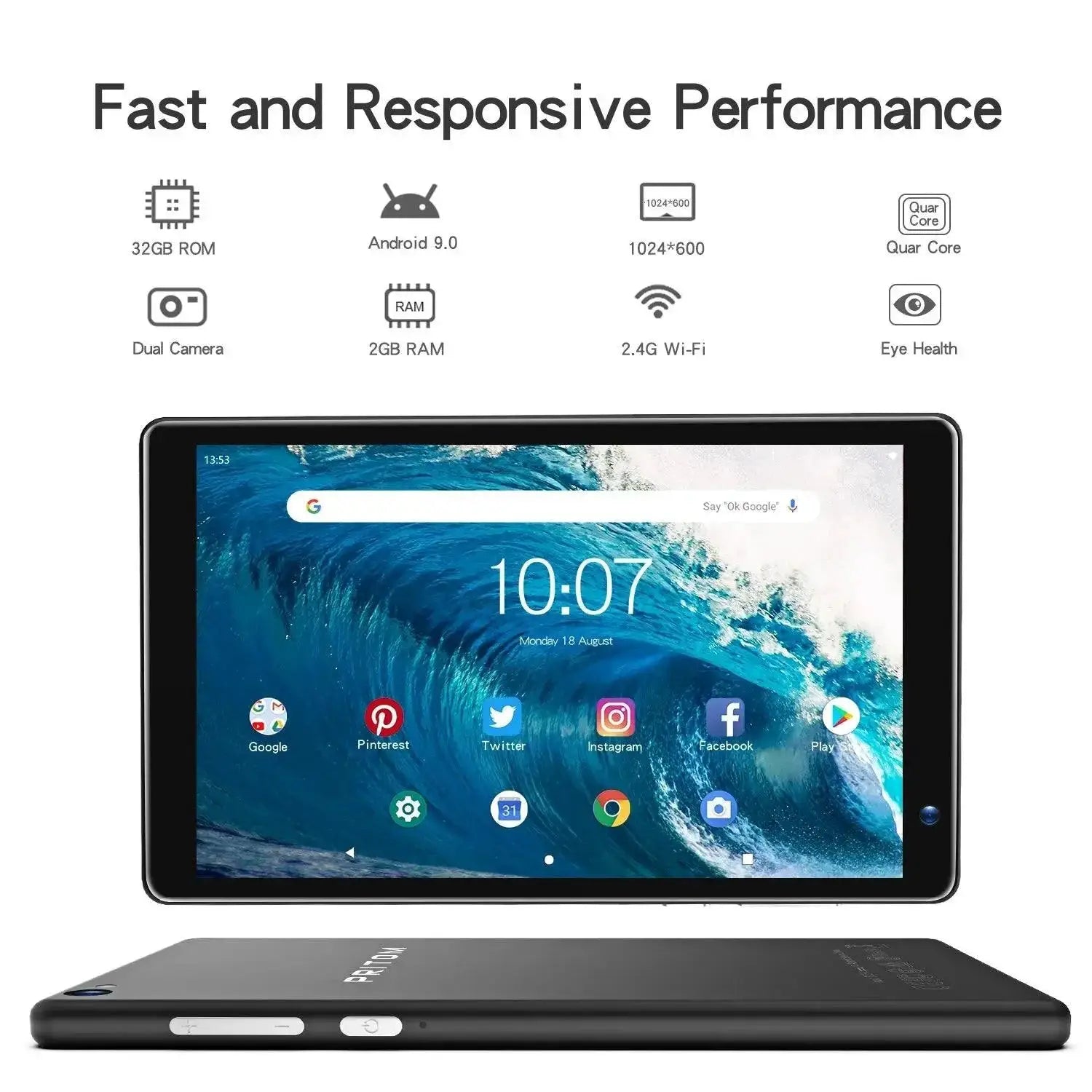 Pritom 7 Inch Android Tablet With Dual Cameras HD Display