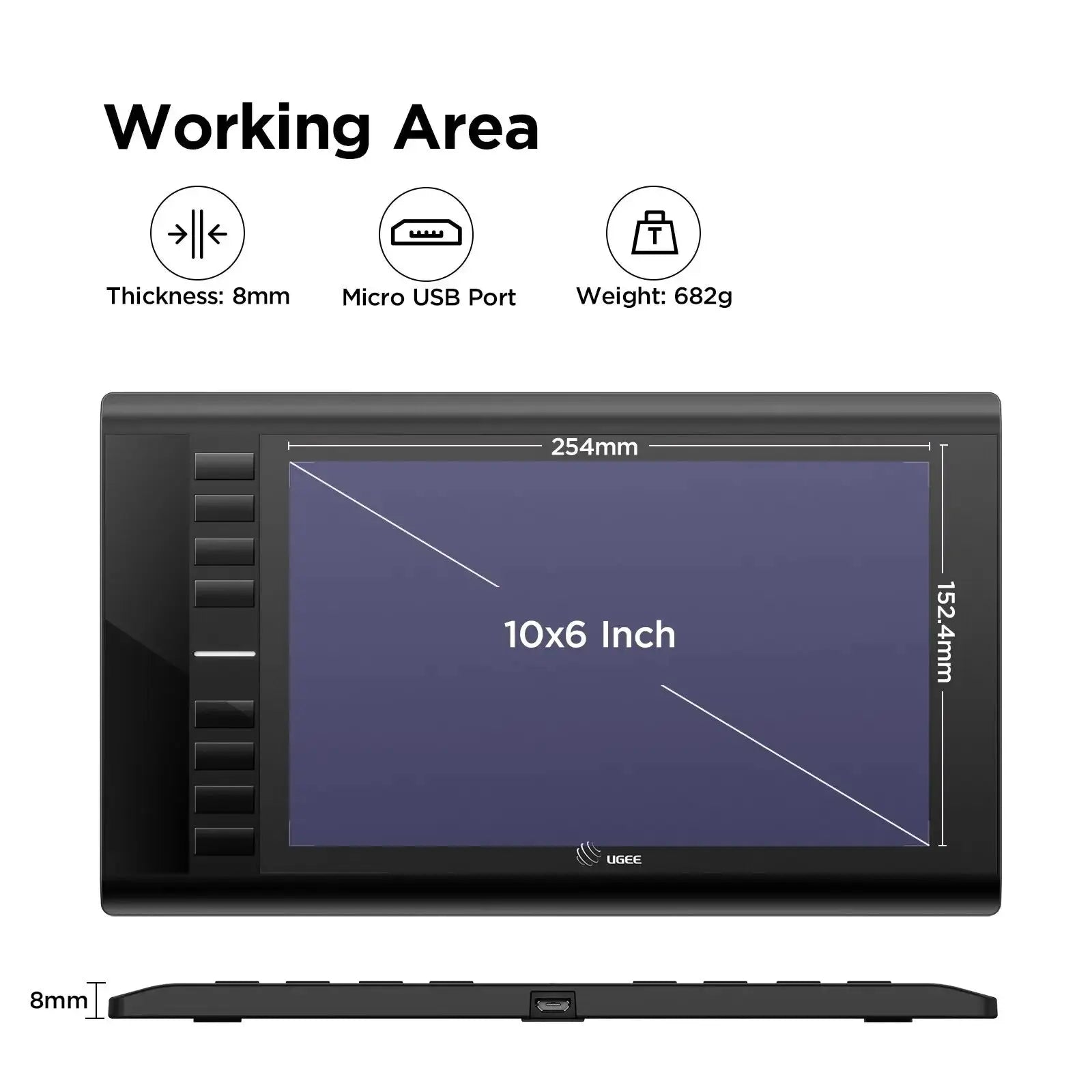 UGEE M708 10 Inch Digital Graphic Tablet With 8 Hotkeys