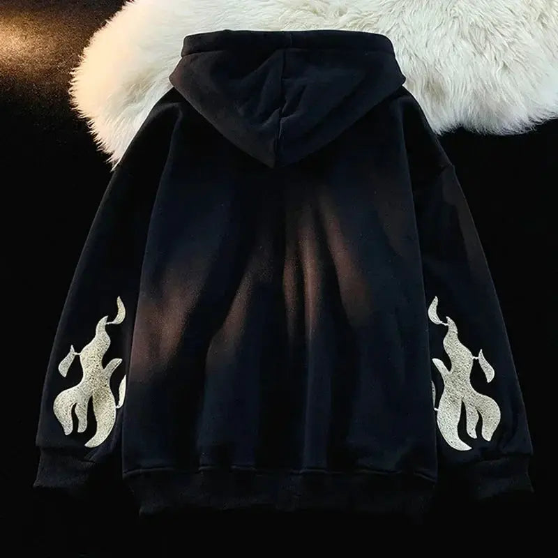 Harajuku Embroidery Hoodie Women Oversized Zip Up Sweatshirt