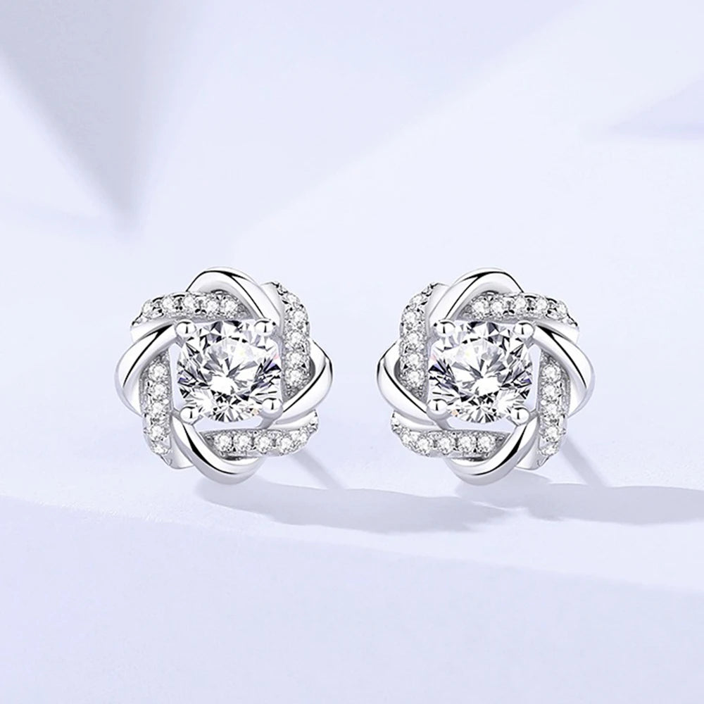 Flower Moissanite Stud Earrings in Sterling Silver — product view 3