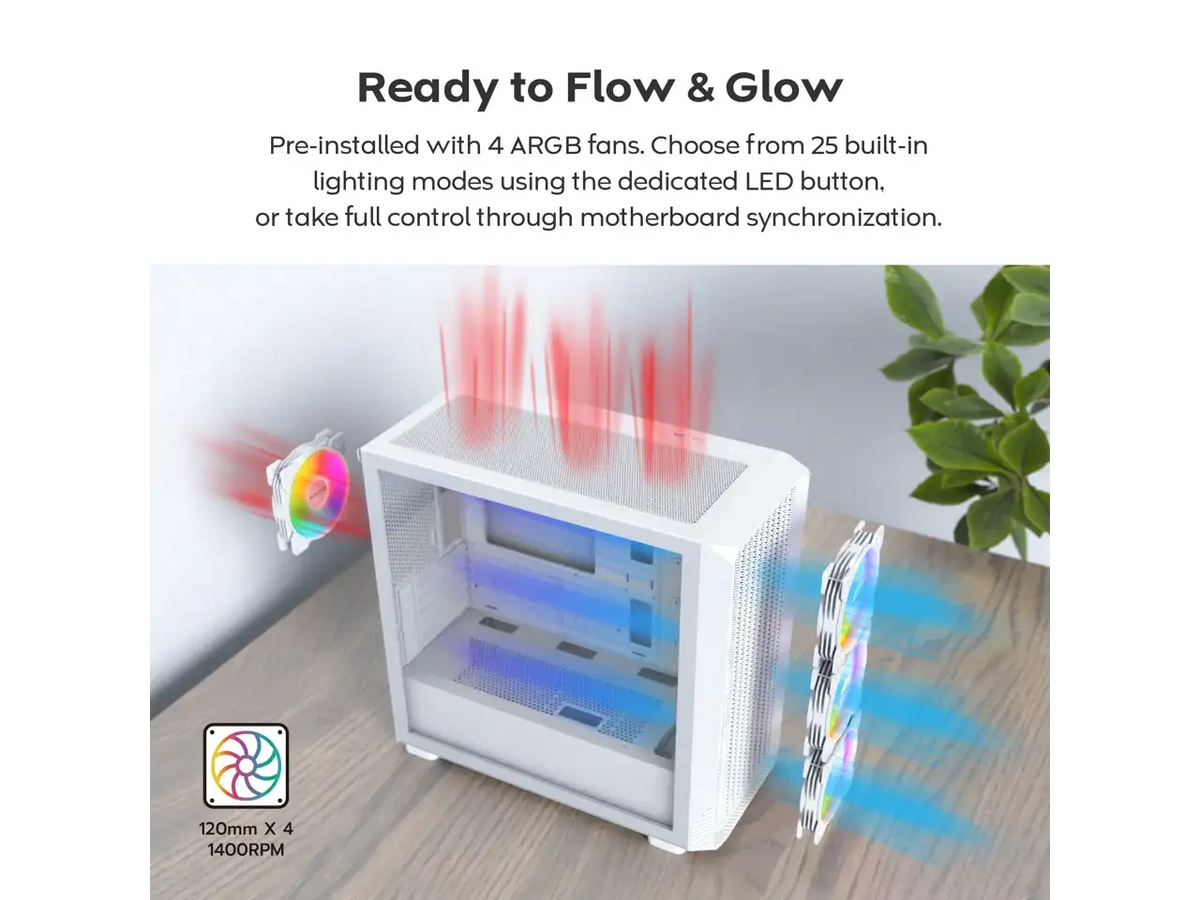 Montech White ATX Gaming PC Case — product view 5