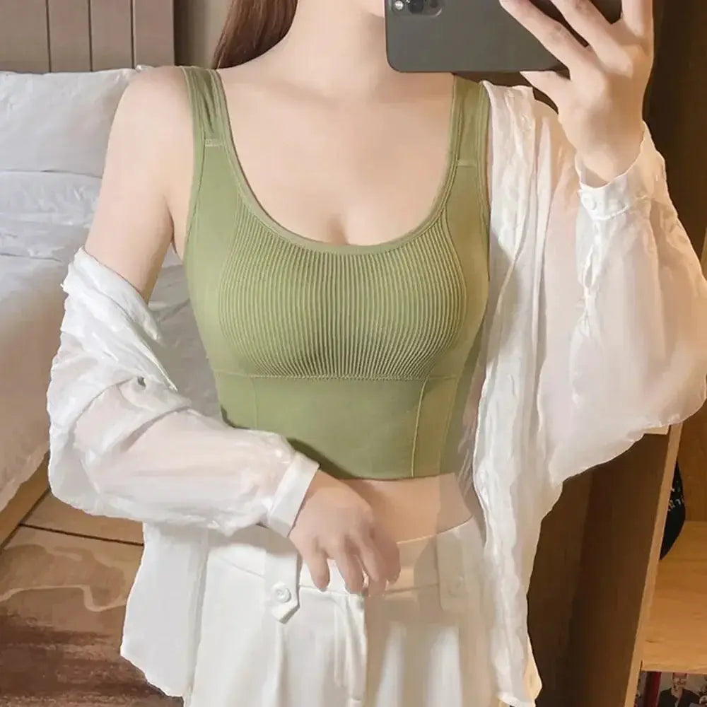 Seamless Crop Tops for Women with Built In Bra Support