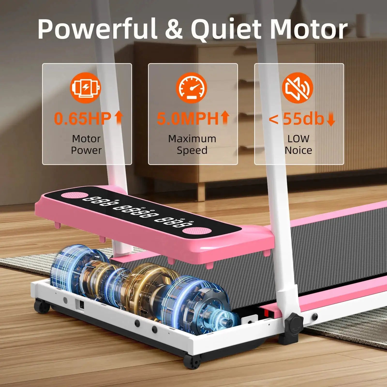 Mini Under Desk Foldable LED Screen Home Electric Treadmill with Walking Pad Portable Treadmills Pink Color for Home Gym Use