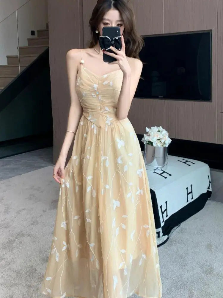 Summer Blossom Halter Dress Floral Midi Evening Wear