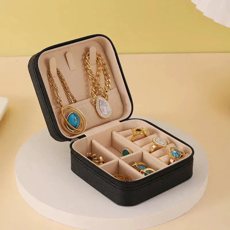 Portable Leather Jewelry Storage Case Travel Organizer