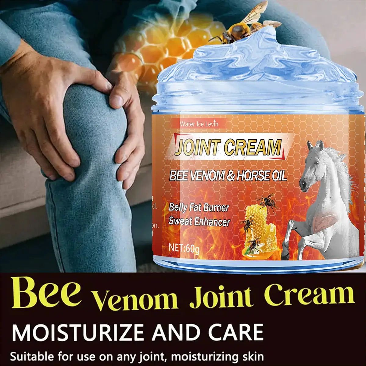 Bee Venom & Horse Oil Joint Cream - Moisturizing Formula with Ginger, Chamomile, and Arnica Extracts, Suitable for Knees, Back, Shoulders, and Neck Muscles - 60g
