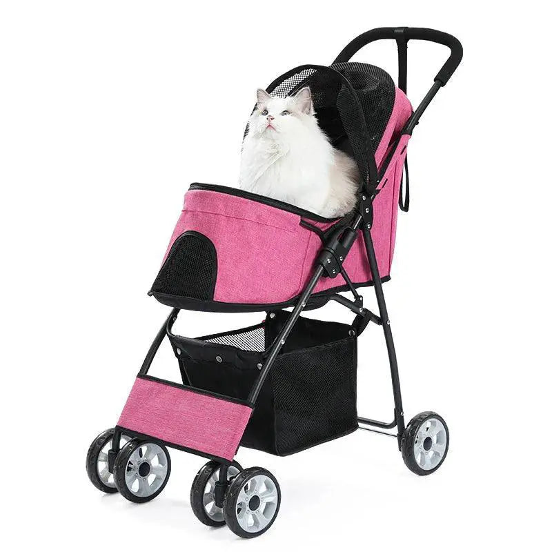 Foldable Pet Stroller With Large Mesh Window For Comfort