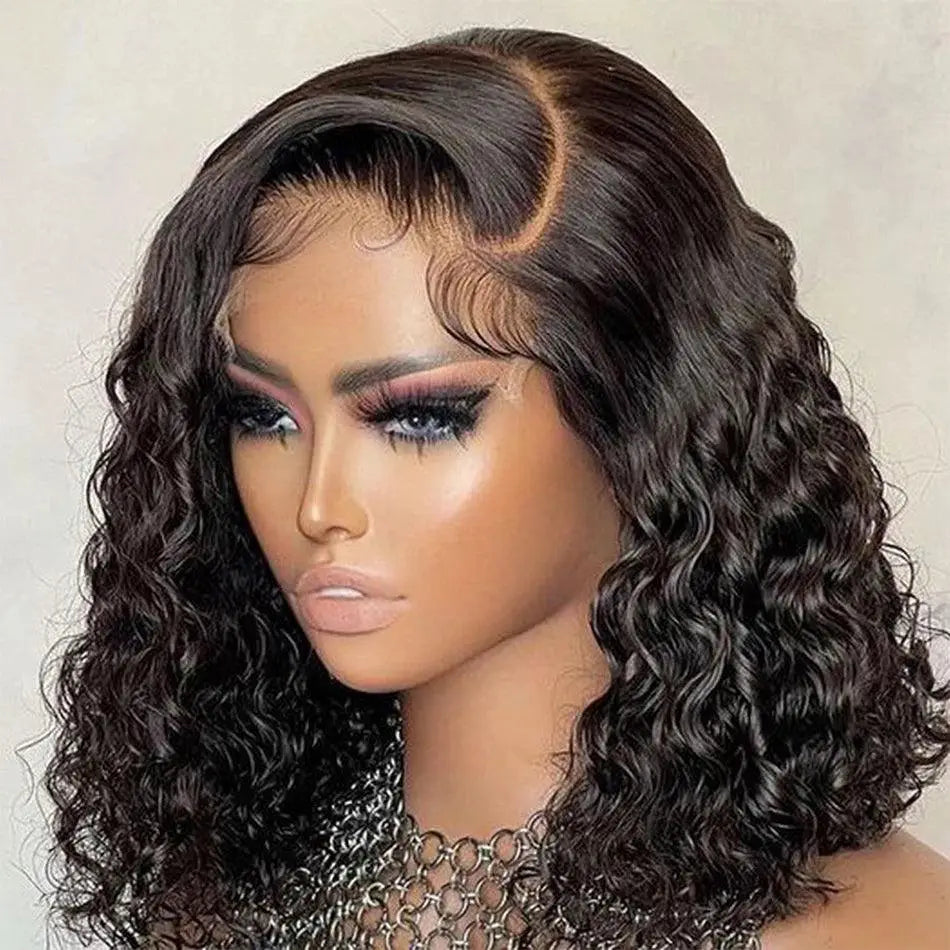 Short Bob Curly Lace Front Human Hair Wig HD Transparent