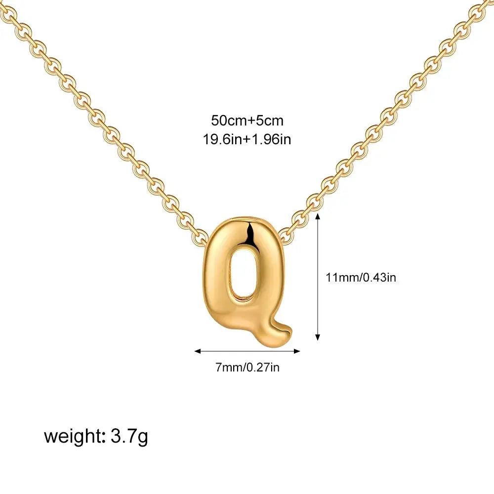 3D Bubble Initial A Z Mini Necklace Gold Plated Jewelry Gift