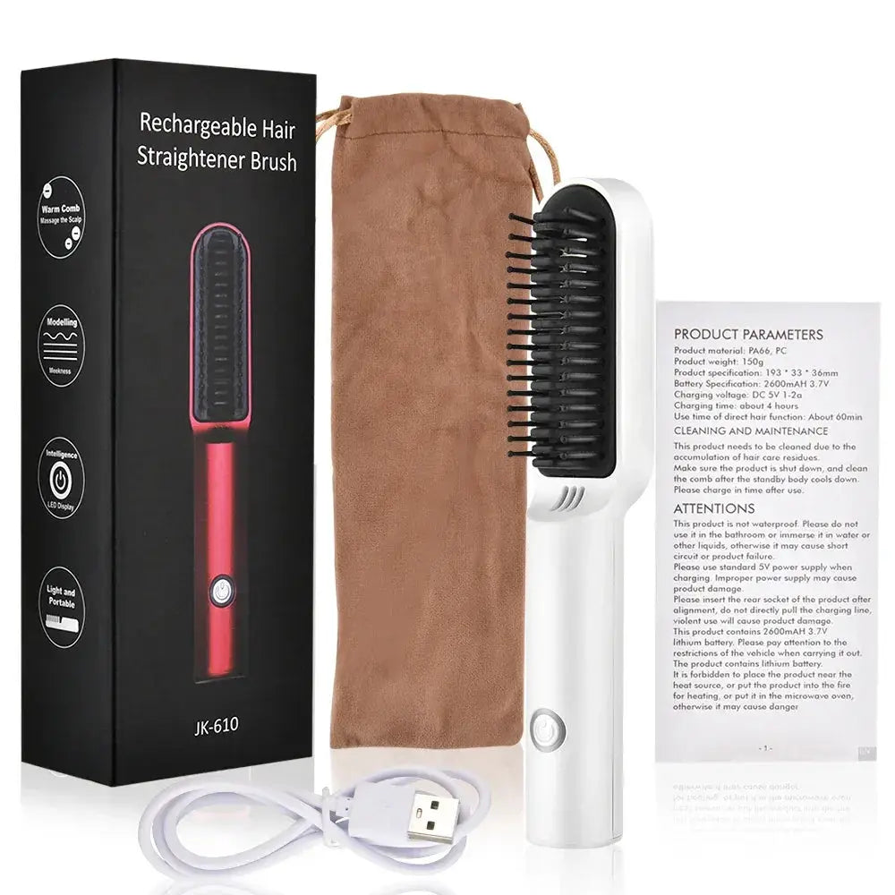 Wireless Heating Hair Comb Straightener For Men's Beard