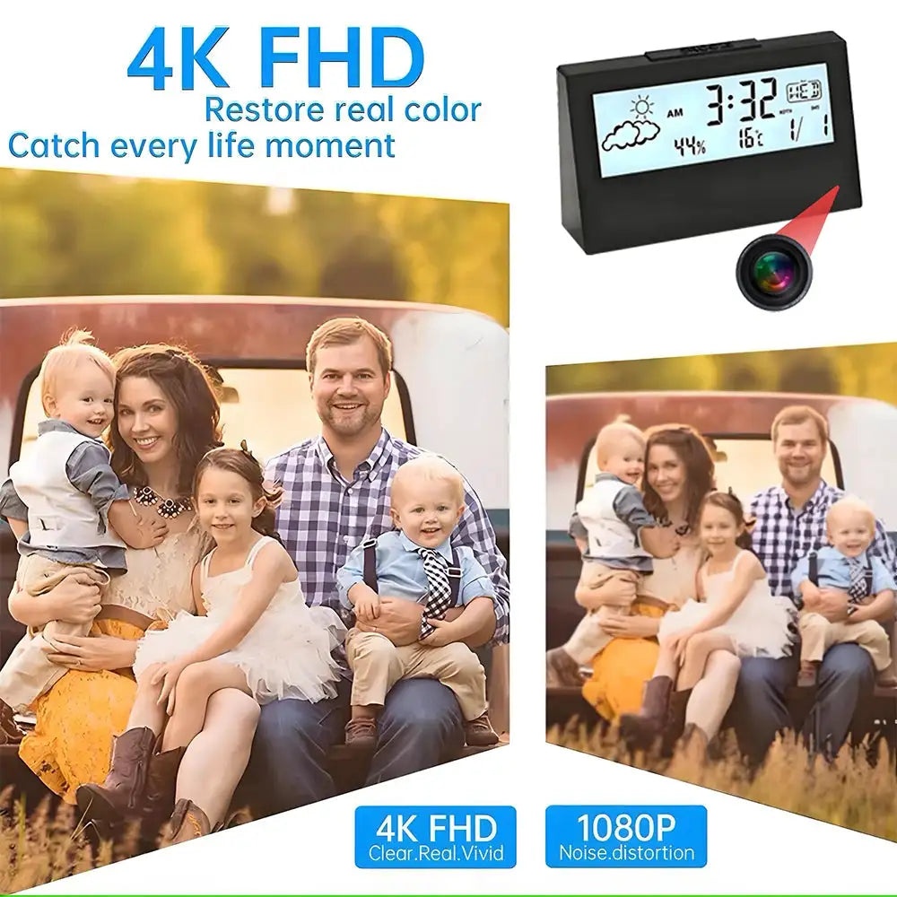 4K Mini WiFi Clock Wireless Camera, Supports Remote Viewing, Motion Detection, Loop Storage, Home Nanny Style 4KHD Camera