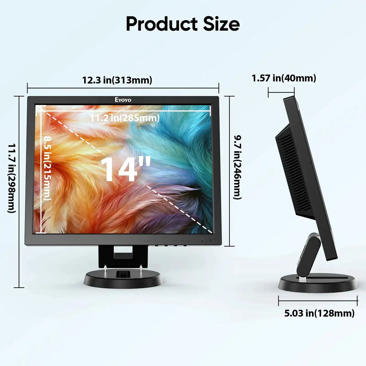 Eyoyo 14 Inch LCD HDMI Monitor 1024x768 Small VGA Display Desktop Monitor for Security Cameras with HDMI&VGA&AV&BNC Input, Built-in Speakers, Support Remote Controller, External Display For Computer/PC/Laptop/CCTV Monitring