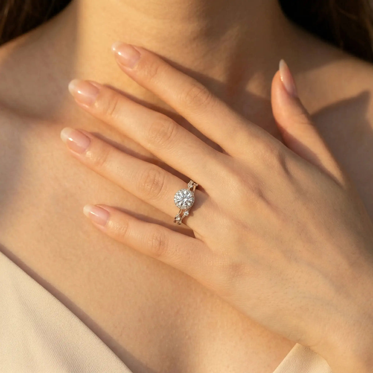 Moissanite Ring in Sterling Silver Flowing — product view 5