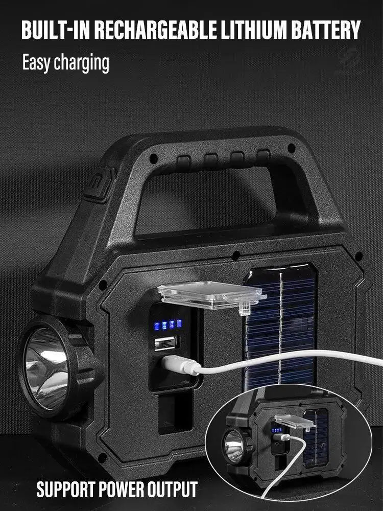 High Power LED Solar Camping Flashlight With USB Charging