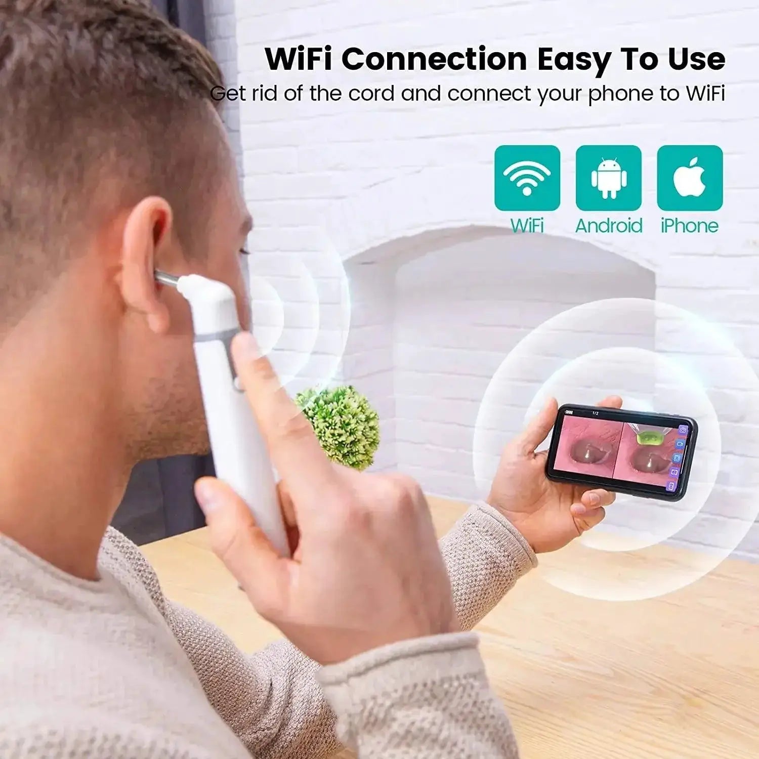 Wireless Otoscope HD WiFi Ear Camera With LED Lights