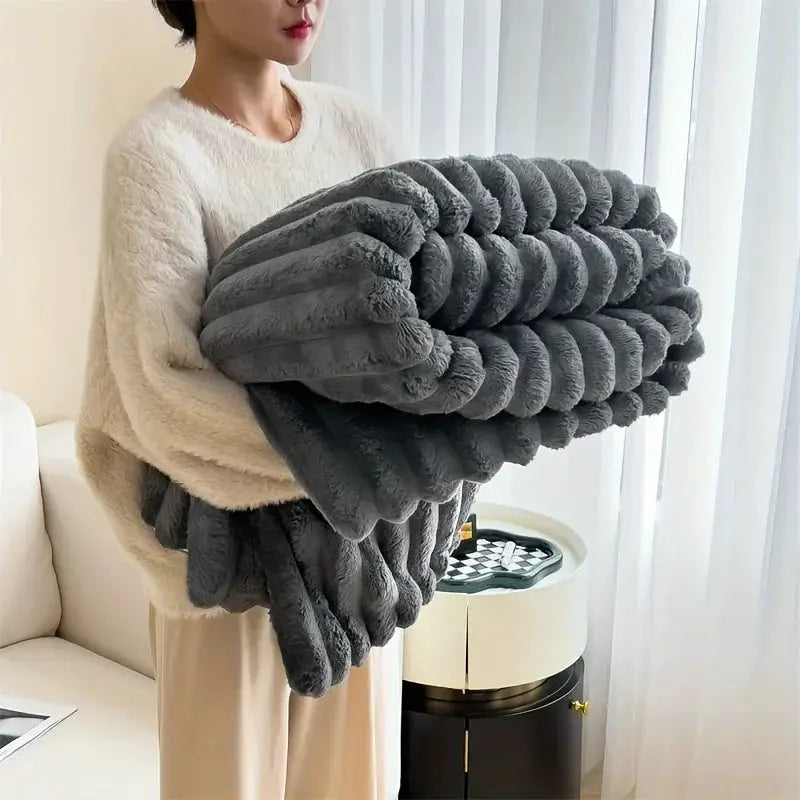 Ultra Soft Thick Striped Fleece Throw Blanket All Seasons