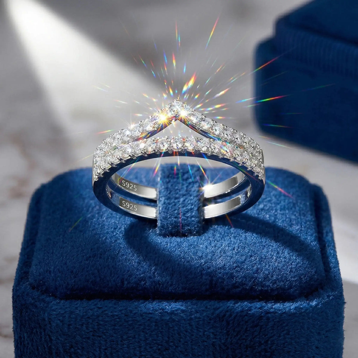 V Shape Moissanite Ring Sterling Silver — product image 1