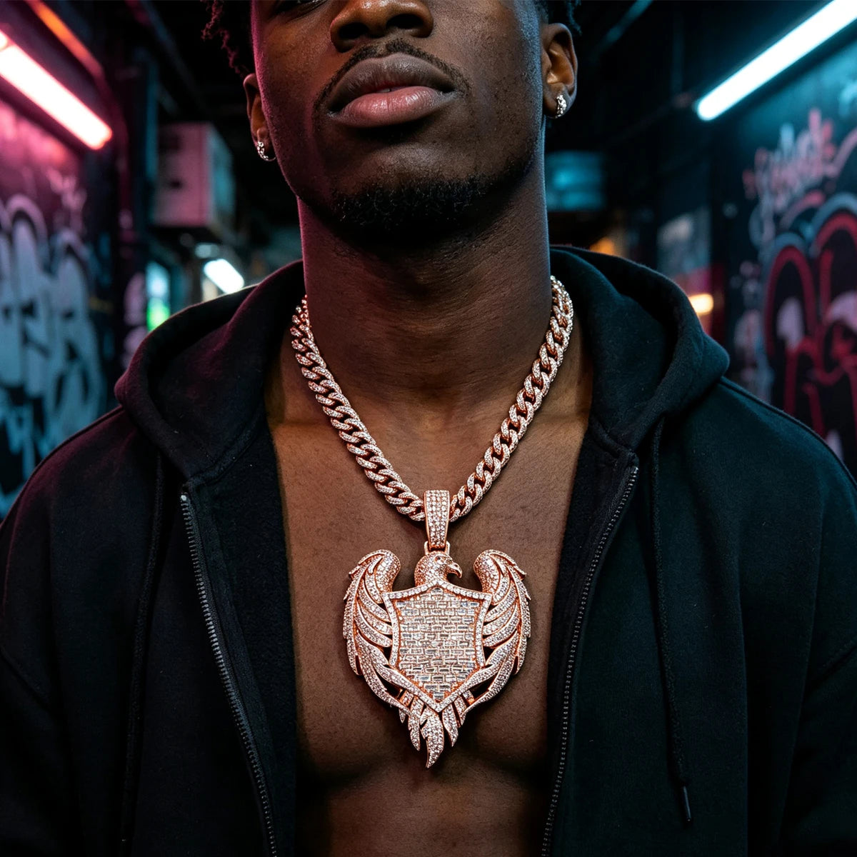 Iced Out Eagle Shield Heart