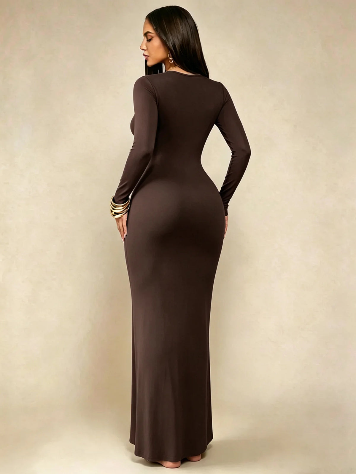 Solid Long Sleeve Bodycon Dress