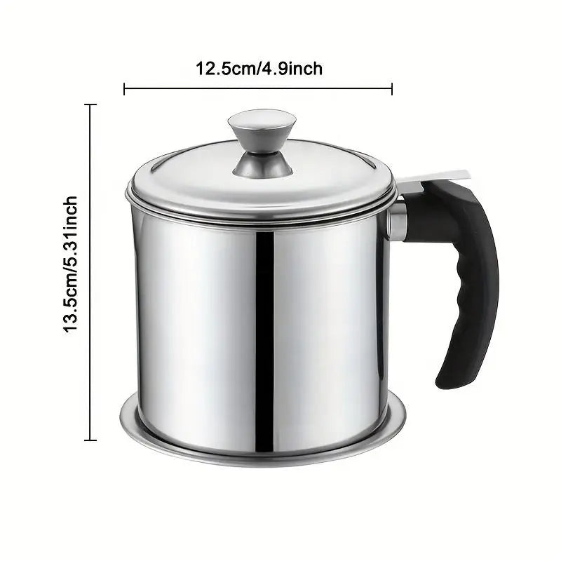 Stainless Steel Cooking Oil Dispenser Pot with Fine Mesh Strainer — product view 2