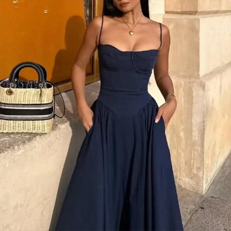 Elegant Spaghetti Strap Midi Dress Women Party Slim A Line - OurLum.com