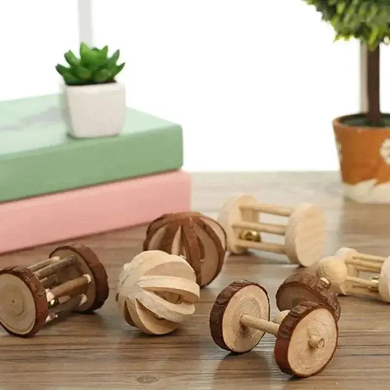 Cute Rabbit Roller Toys Natural Wooden Pine Chew Toys