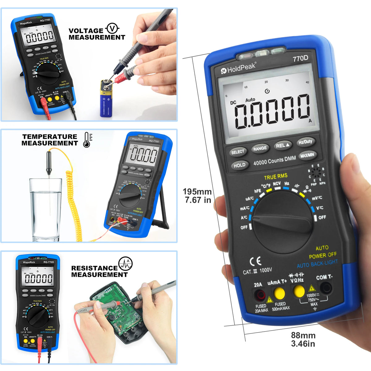 Digital Multimeter Auto Range TRMS DC AC Meters , Counts Tester — product view 4