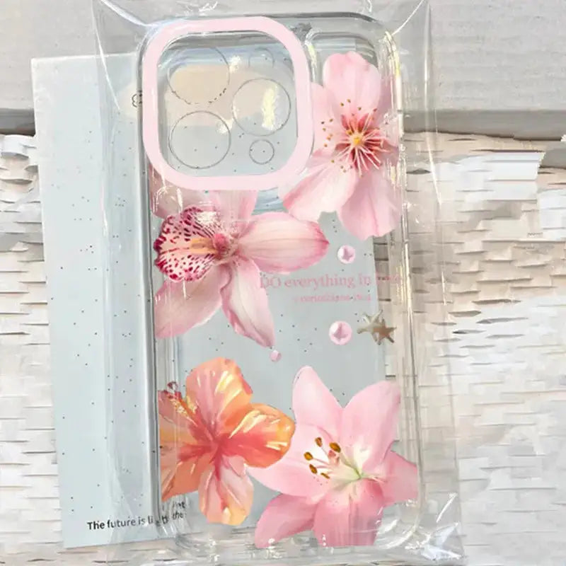 Pink Lily Flower Pattern Phone Case For iPhone 18 16 17 16e 15 14 13 12 11 Pro Max X XR XS Max 7 8 Plus Transparent Soft Cover