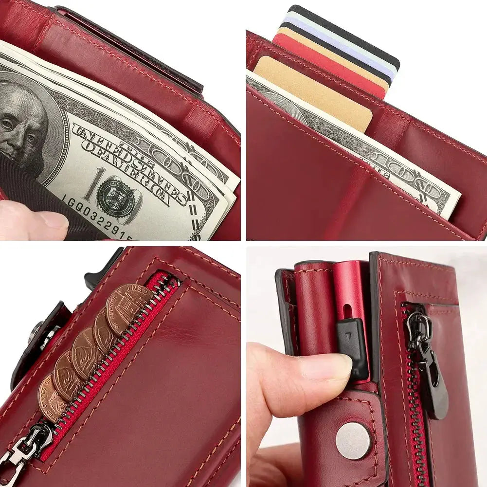 Anti Scan Magnet RFID Blocking Genuine Leather Card Wallet