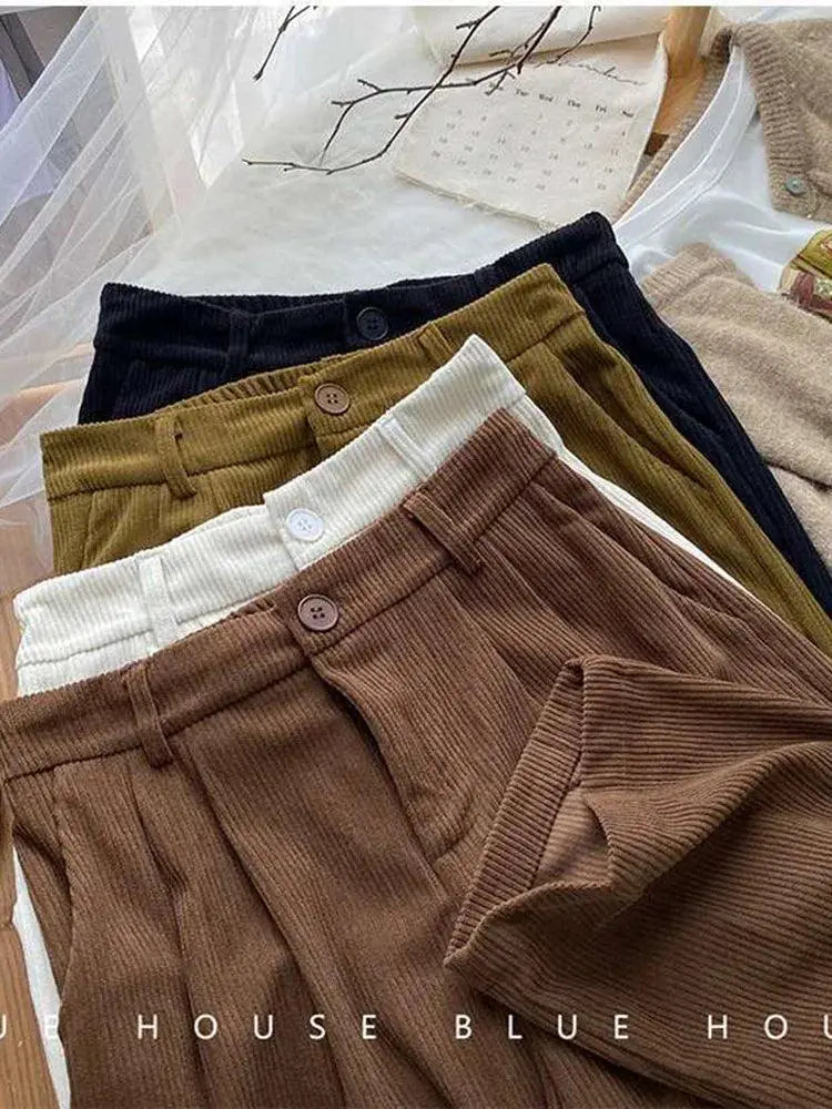 Vintage Corduroy Wide Leg Pants Korean Fashion Trousers