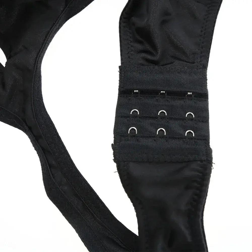 Elegant Black Deep V Backless Bodysuit With Adjustable Hooks