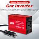 Car Power Inverter 300W Pure Sine Wave EU Socket  DC12V to AC 220V 50hz, 5V 2.4A USB Port Fast Charging Voltage Adapter