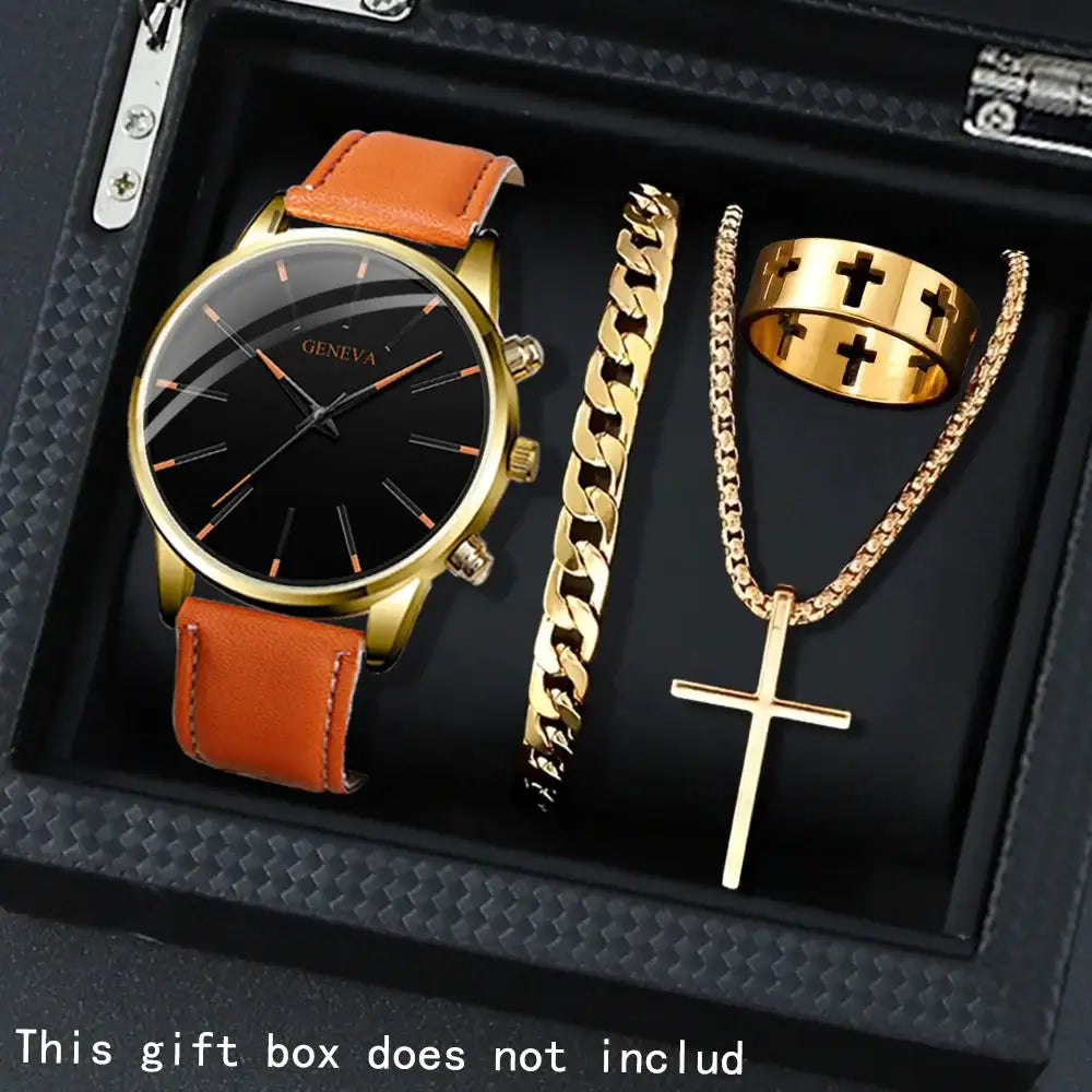 4 Pcs/set, Casual Men's Watchs Men's Watch Set Quartz Watch PU Leather Strap, The Most Ideal Gift for Men!