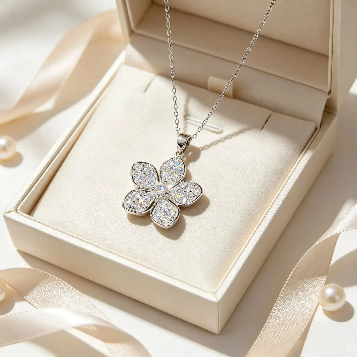 Sterling Silver Silver Moissanite Flower Pendant — product image 5