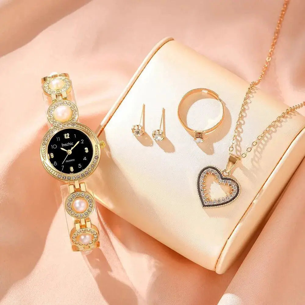 Heart Jewelry Set And Luxury Watch Rhinestone Accessories