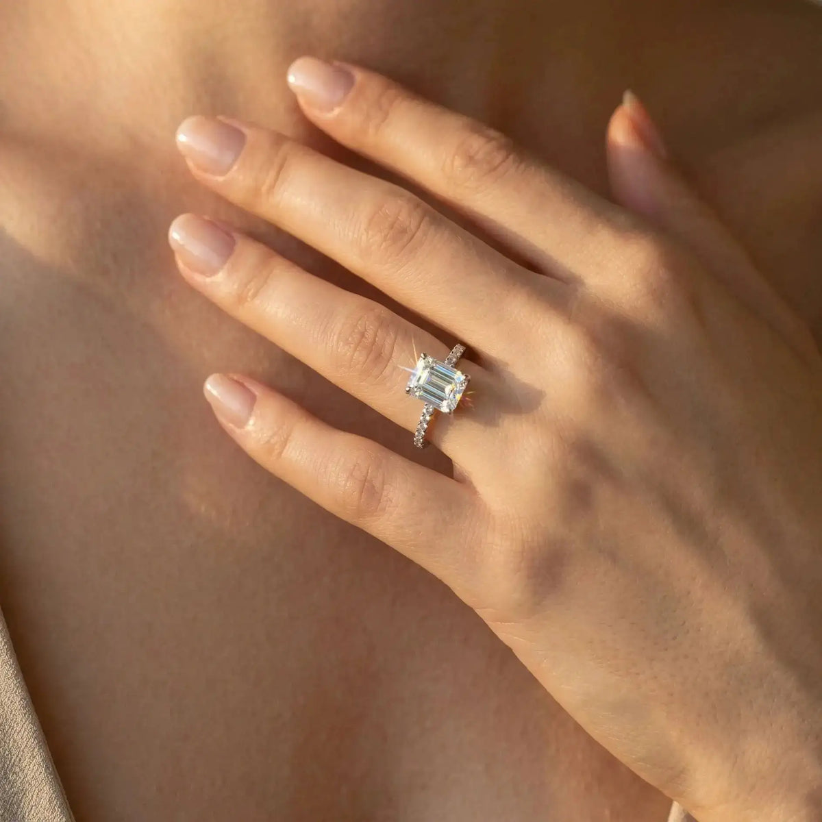 Emerald Moissanite Ring in Sterling Silver — product view 5